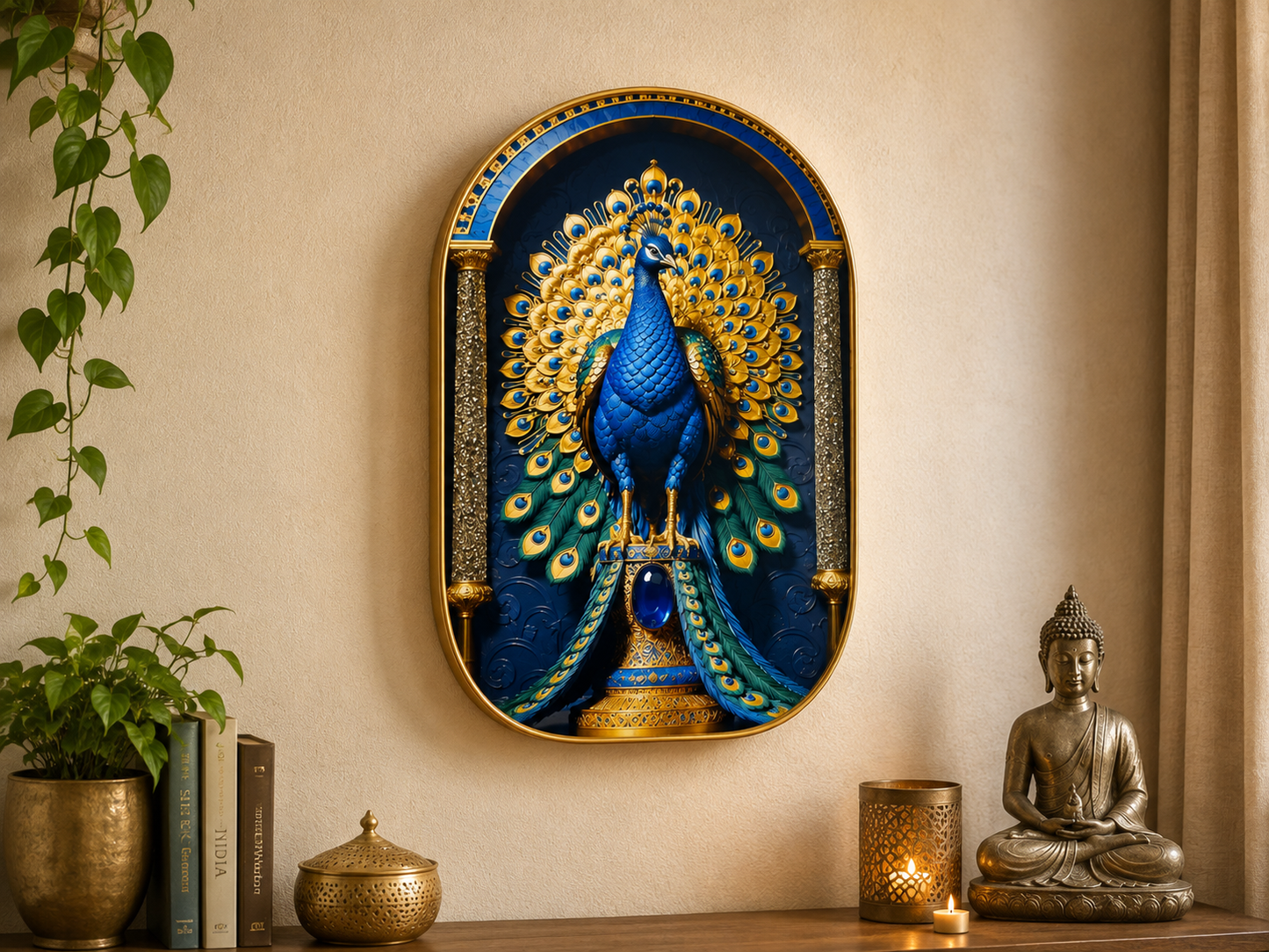 Pyrite & Lapis Peacock Frame