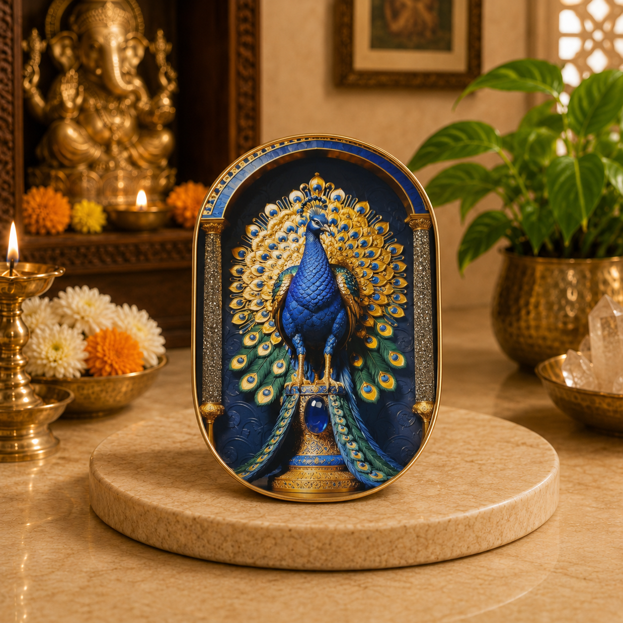 Pyrite & Lapis Peacock Frame