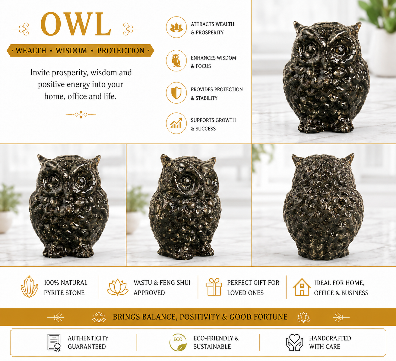 Pyrite Owl – Symbol of Wisdom, Protection & Prosperity