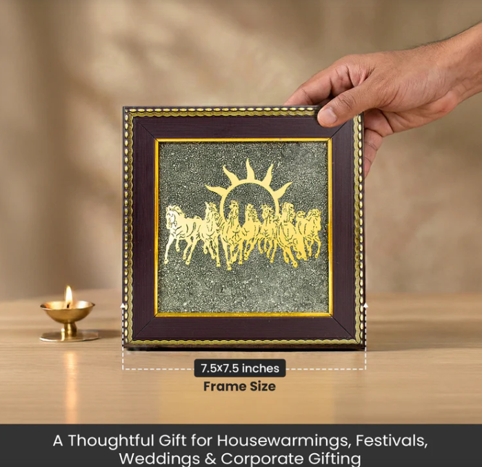 Vastu Shakti Combo – 7 Horses on Pyrite Frame with Pyrite Tortoise