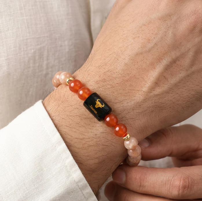 Taurus (वृषभ राशि) Zodiac Sunstone & Carnelian Bracelet