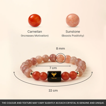 Taurus (वृषभ राशि) Zodiac Sunstone & Carnelian Bracelet