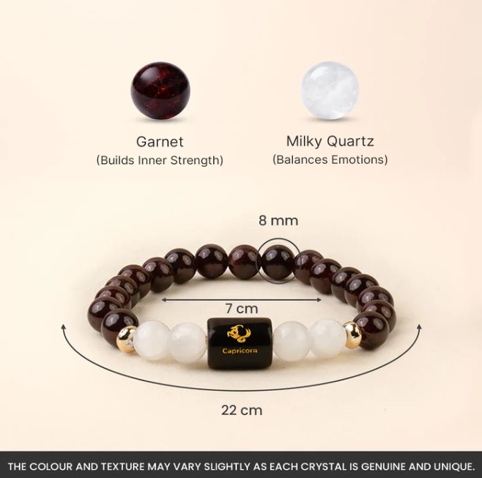 Capricorn (मकर राशि) Zodiac Garnet & Milky Quartz Bracelet