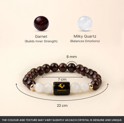 Capricorn (मकर राशि) Zodiac Garnet & Milky Quartz Bracelet