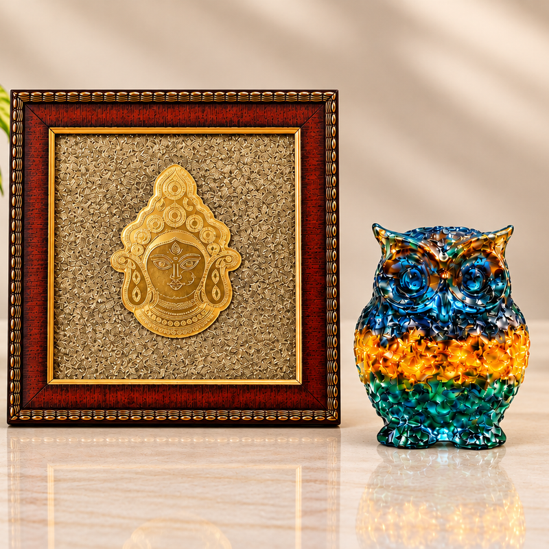 Maa Durga Pyrite Frame & Money Magnet Owl
