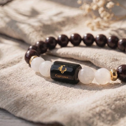 Capricorn (मकर राशि) Zodiac Garnet & Milky Quartz Bracelet