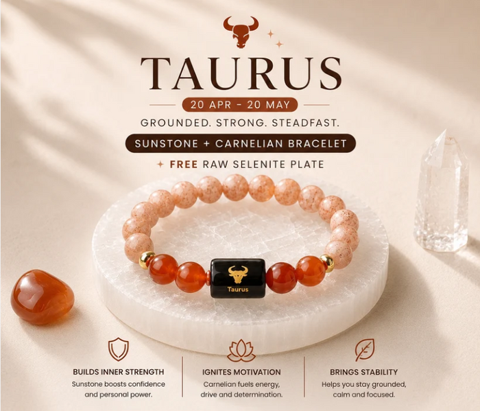 Taurus (वृषभ राशि) Zodiac Sunstone & Carnelian Bracelet
