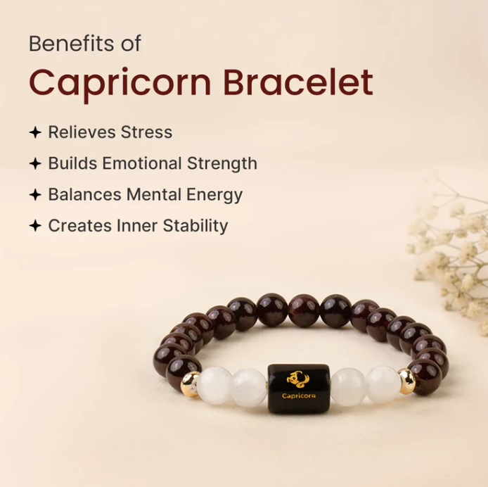 Capricorn (मकर राशि) Zodiac Garnet & Milky Quartz Bracelet