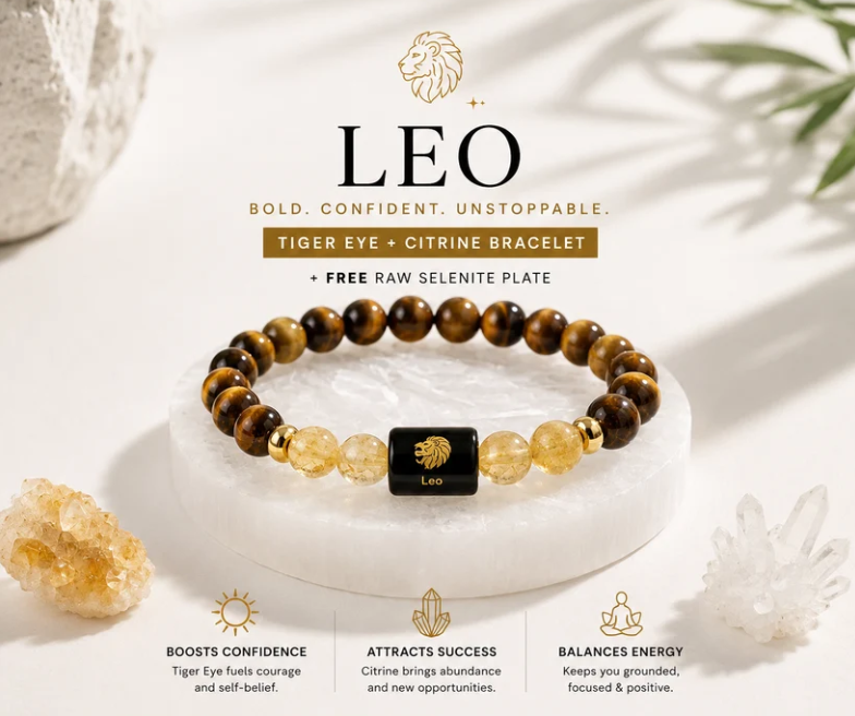 Leo (सिंह राशि) Zodiac Tiger Eye & Citrine Bracelet
