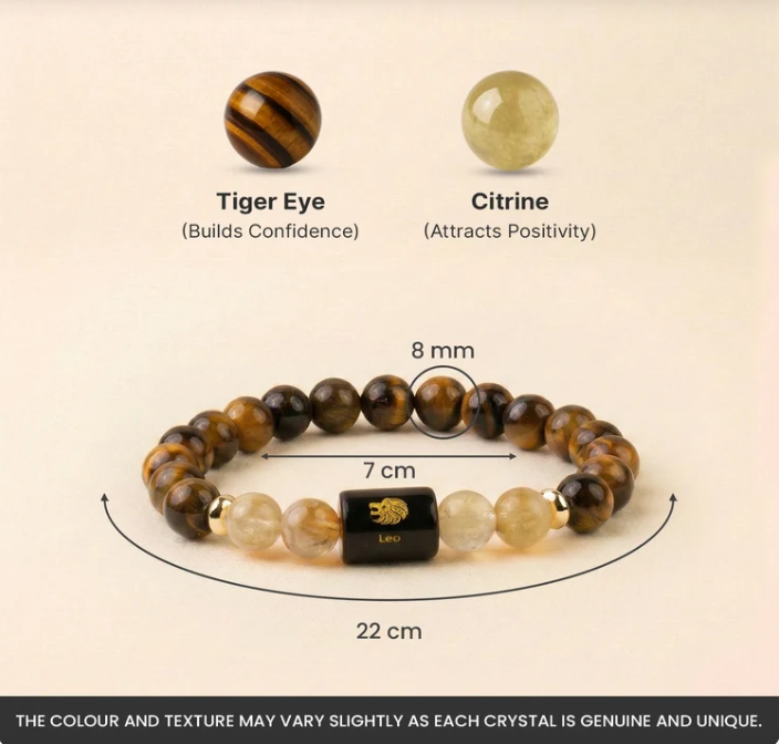 Leo (सिंह राशि) Zodiac Tiger Eye & Citrine Bracelet