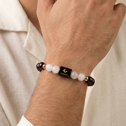 Capricorn (मकर राशि) Zodiac Garnet & Milky Quartz Bracelet