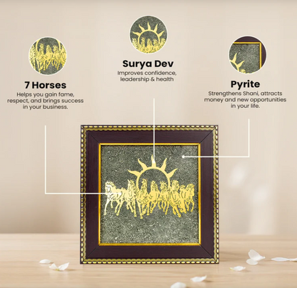 Vastu Shakti Combo – 7 Horses on Pyrite Frame with Pyrite Tortoise
